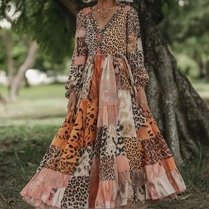 Leopard Print Patchwork Maxi Dress
